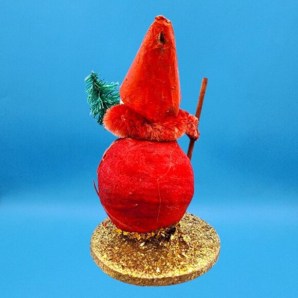 Vintage 1950s Putz Santa Elf Red Spun Cotton Cone Hat Bottlebrush Tree Japan - Picture 6 of 10